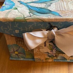Floral & Bird Decorative Storage Box with Ribbon